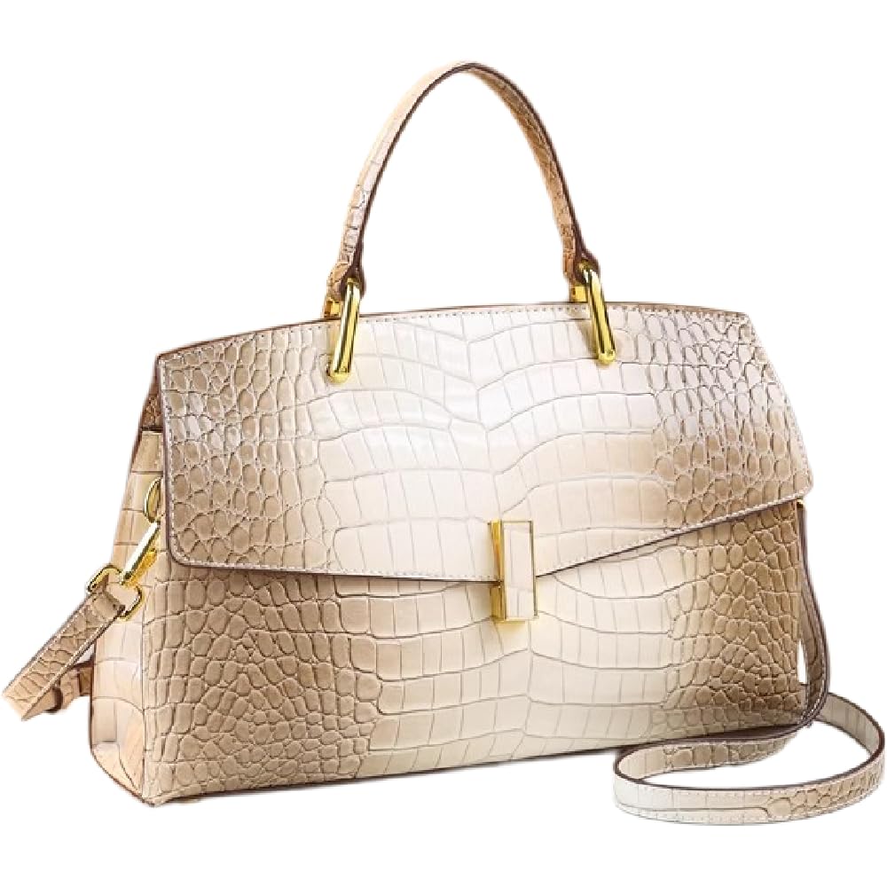 Crocodile Pattern Leather Women's Handbags Luxury Fashion Shell Purse Shoulder Crossbody Bag Top Handle Messenger Bags (White)