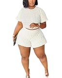 Womens Two Piece Short Sets for Summer Cute 2 Piece Outfits 2025 Casual Short Sleeve Crop Top And Shorts Matching Sets