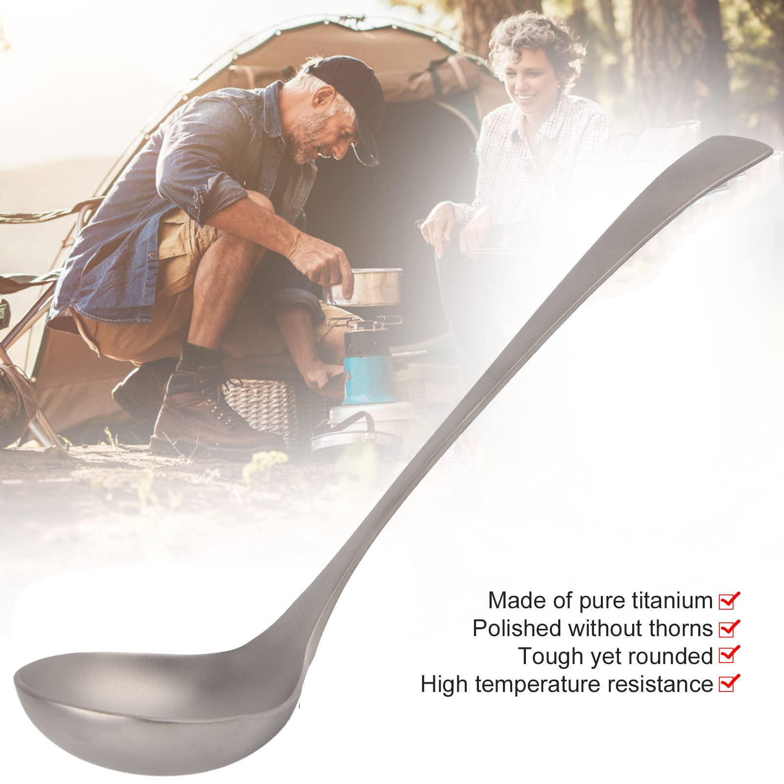 Long Handle Soup Spoon, 7.9in Long Handle Spoon with Large Bowl Portable Soup Spoon Soup Ladle for Camping Backpacking