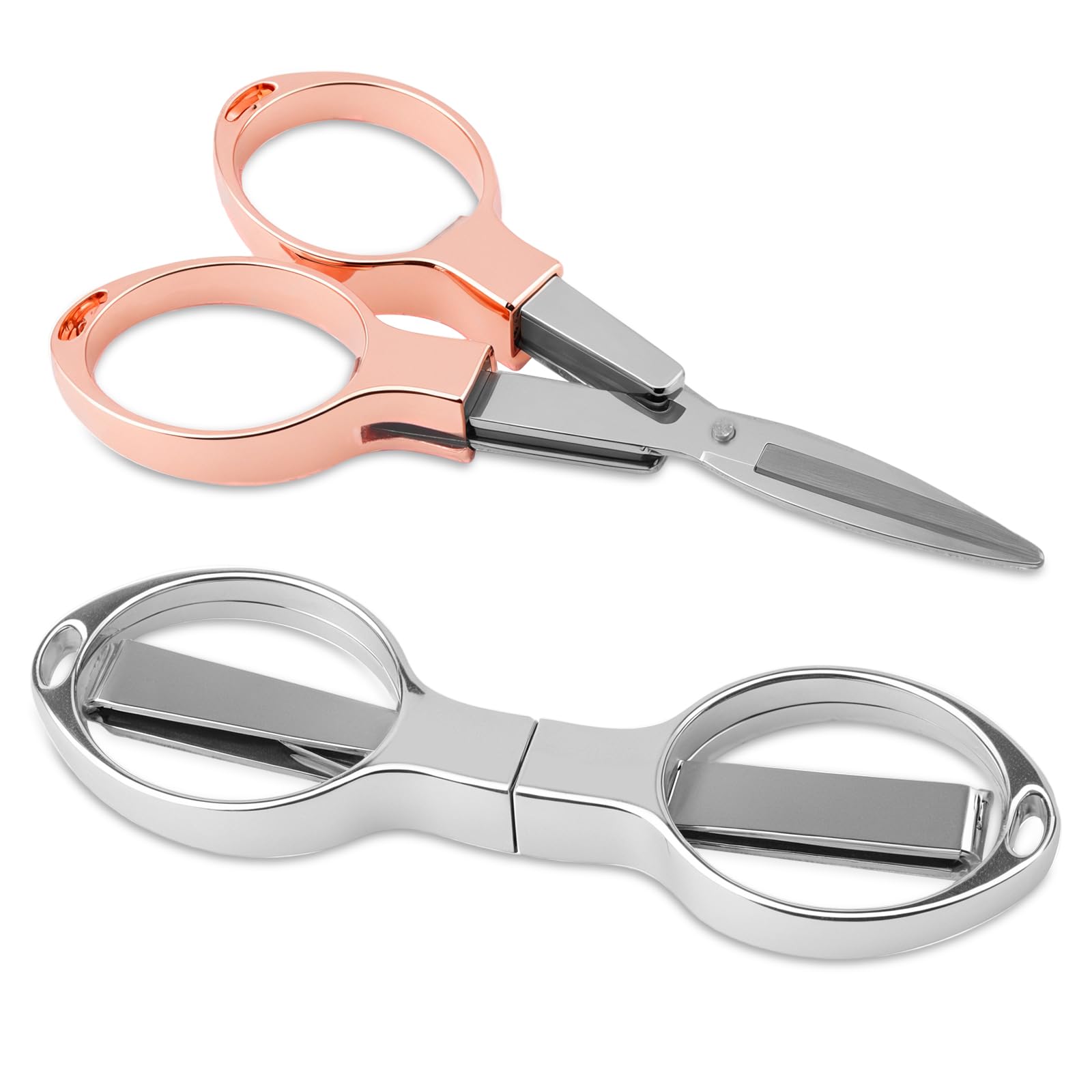 Mini Folding Scissors, Stainless Steel Portable Mini Small Travel Scissors, Safety Foldable Pocket Scissor, Retractable Small Badge Nursing Scissor for Home Office Travel School(rose gold)