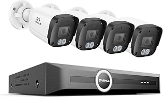 SANNCE PoE Überwachungskamera Aussen Set 5MP 8CH NVR+4 × 5MP Wasserdicht PoE Kamera Outdoor mit Smart IR LEDs,Bewegungserkennung,APP Alarm,Nachtsicht bis zu 98 Fuß, Keine Festplatte