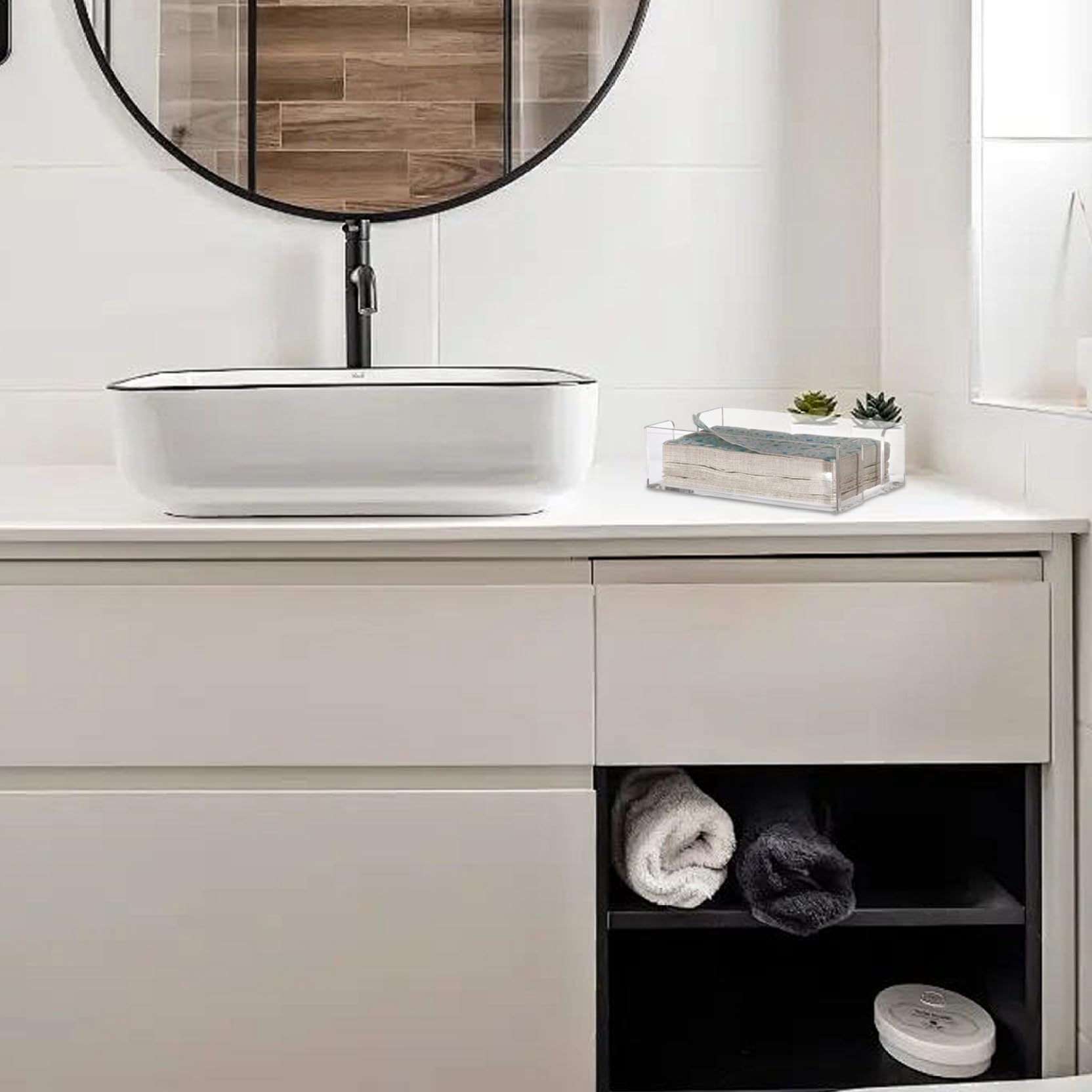 Porta asciugamani per ospiti, in acrilico trasparente, 24 x 14 x 6,3 cm, asciugamano usa e getta per bagno, cucina, hotel, ristorante