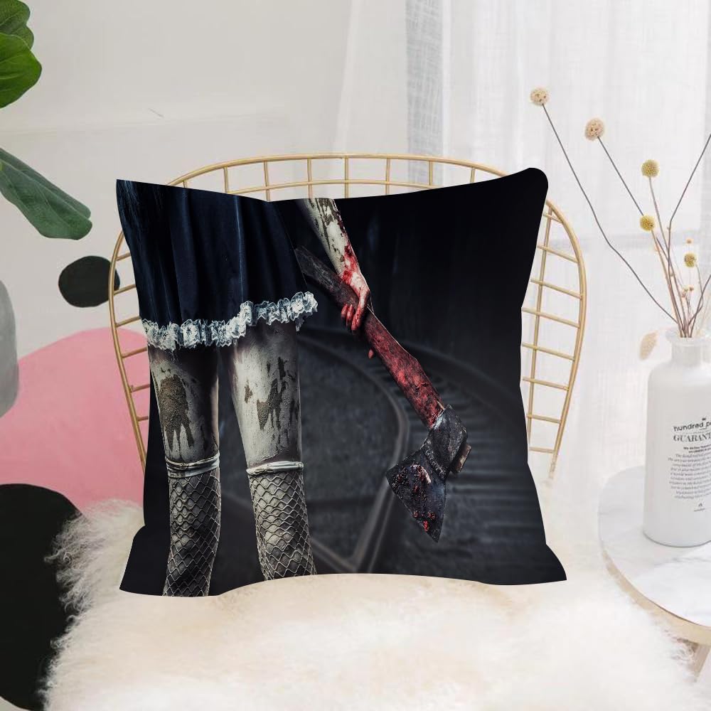 HYOSXW Cushion Cover,Throw Pillow Case Home Decorative for Living Room Bedroom Sofa Chair 16X16 Inch,Grimy Legs and the Blood - Stained Axe,Pillowcase 40X40cm