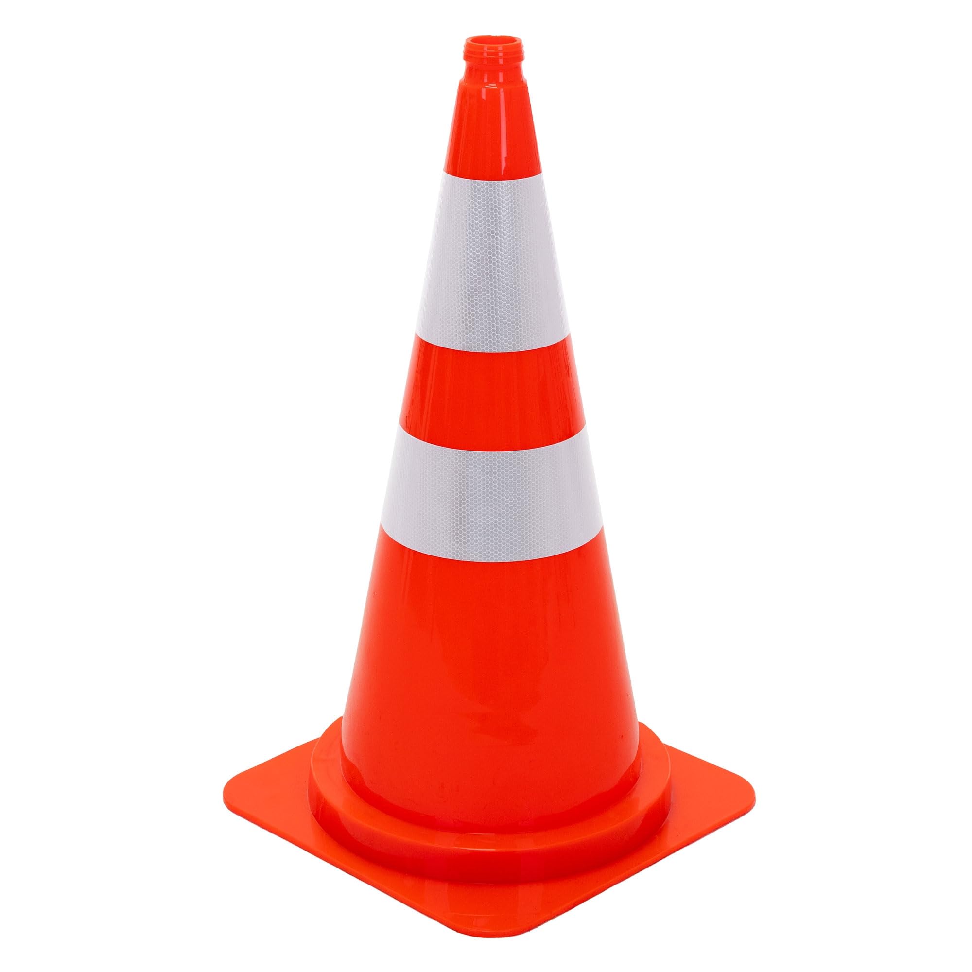 ECD Germany Cône de Signalisation 75 cm en Orange, Plot de Chantier Réfléchissant avec 2 Bandes et Empilable, Taille Grande Robuste avec Fente pour les Doigts, Régulation du Trafic et Contrôle Routier