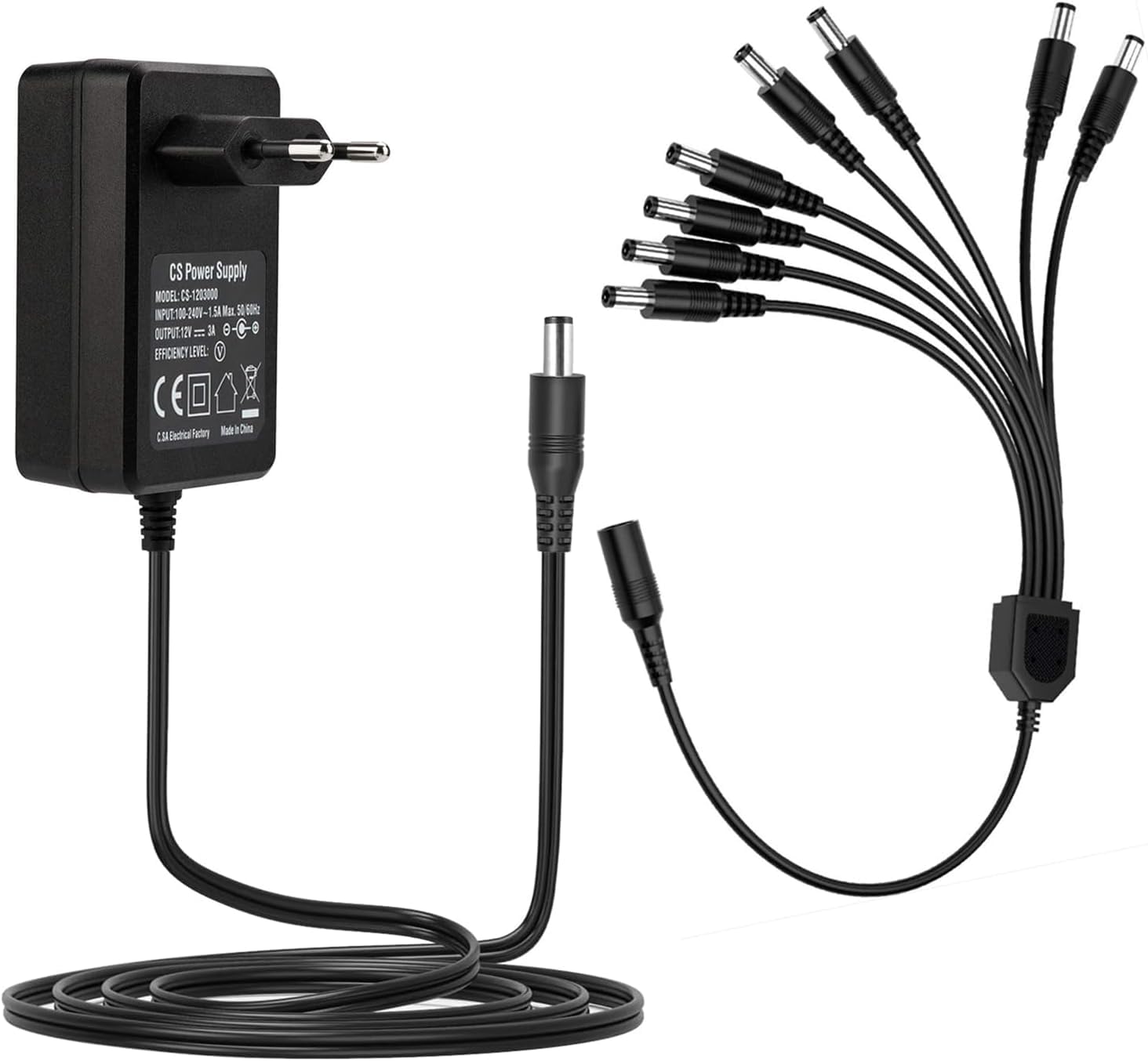 12V 3A DC Power Adapter 2.1 mm x 5.5 mm Splitter for Security Camera, NVR DVR Recorder, Monitor, WLAN Router Laptop, 12V Socket DC Cable Plug + 1 to 8 Y-Splitter DC Cable (1 to 8 Way)-image-49