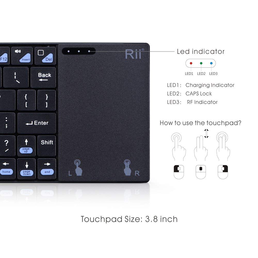 Rii Mini Clavier 2.4GHz sans Fil AZERTY (Version française) avec Grande Taille Touchpad pour Smart TV,HTPC,TV Box,Raspberry PI, Mac OS,Linux,Android,Windows 2000 XP Vista 78,Sony PlayStation 3