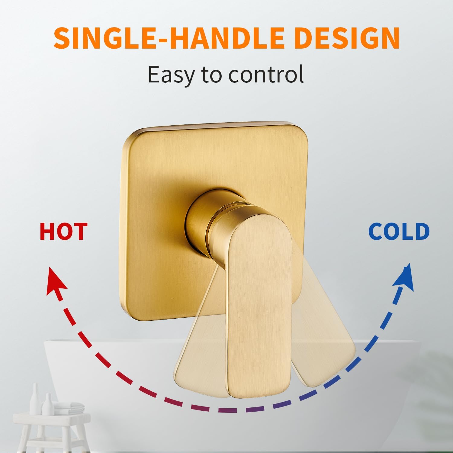 Brushed Gold Shower Faucet Single Function Trim Kit with Rough-in Valve Set Bath Rainfall Shower System 8inch Square Stainless Steel Metal Shower Head
