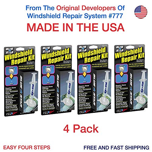 Blue-star JAAGS 4 Pack Fix Your Windshield Do It Yourself Windshield Repair Kits, Glass Repair KIT Stone Damage CHIP Model # 777 Prevent Stone Damage from Spreading Made in USA