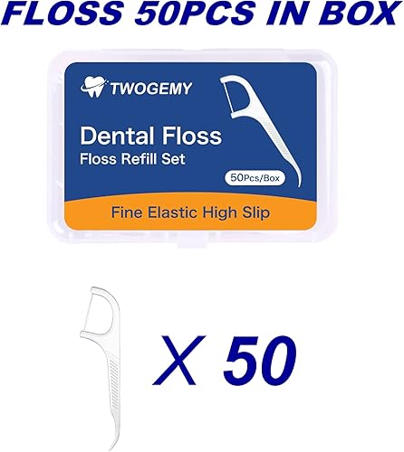 Miniatura 3 de TWOGEMY 50 piezas de hilo dental 50 púas de hilo dental para adultos en caja juego de recarga de hilo dental palillos de dientes limpieza de dientes