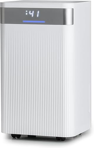 COSTWAY Deshumidificador de 32 pintas, temporizador de 24 horas, indicador de 3 colores, manguera de drenaje y ruedas, bajo ruido, deshumidificador