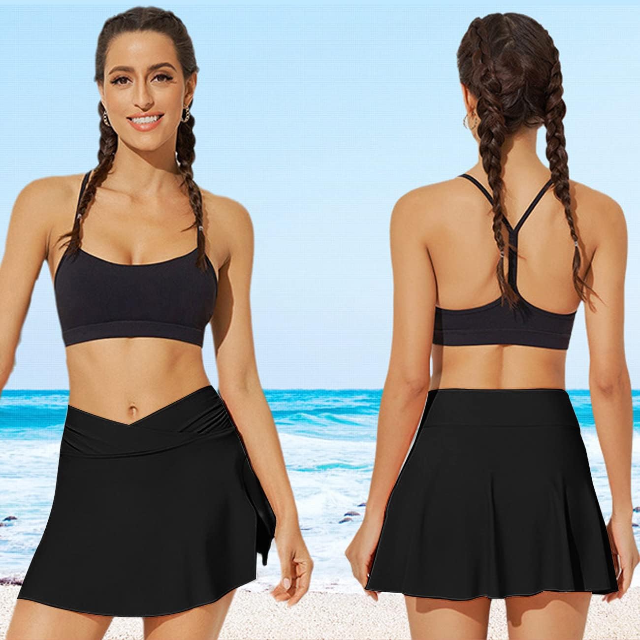 Bañadores Mujer Natacion Traje de Baño Elegante Ruched Falda Corta XL