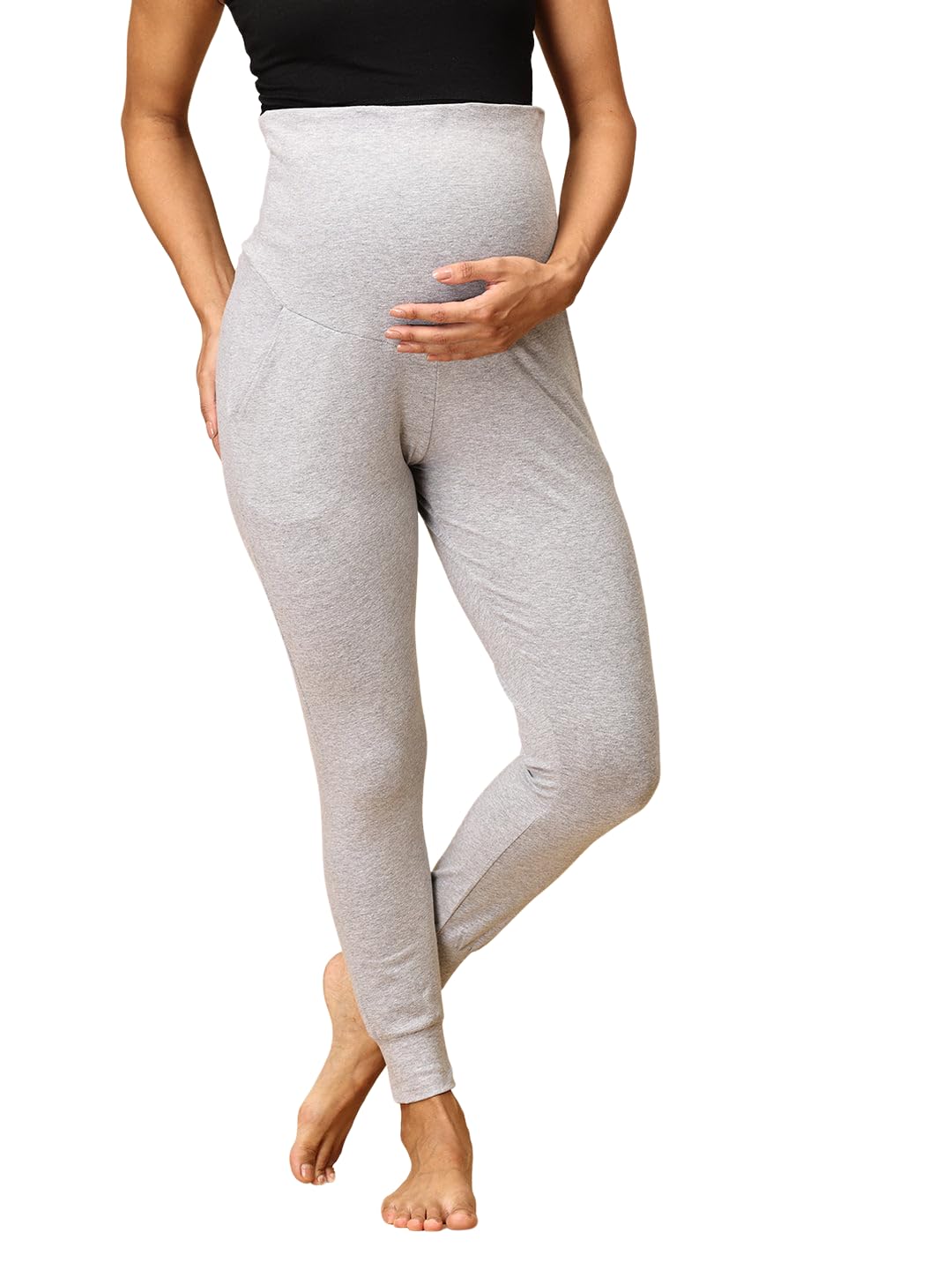 Comfortable Maternity Joggers | Stretchable | Soft | Pre and Post Pregnancy | Wide Belly Band Support | 95% Cotton 5% Lycra-image-28