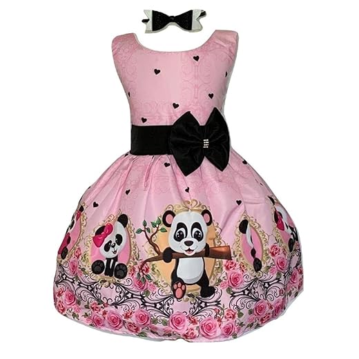 Vestido Infantil Luxo Urso Panda Festa Aniversário Comemorações