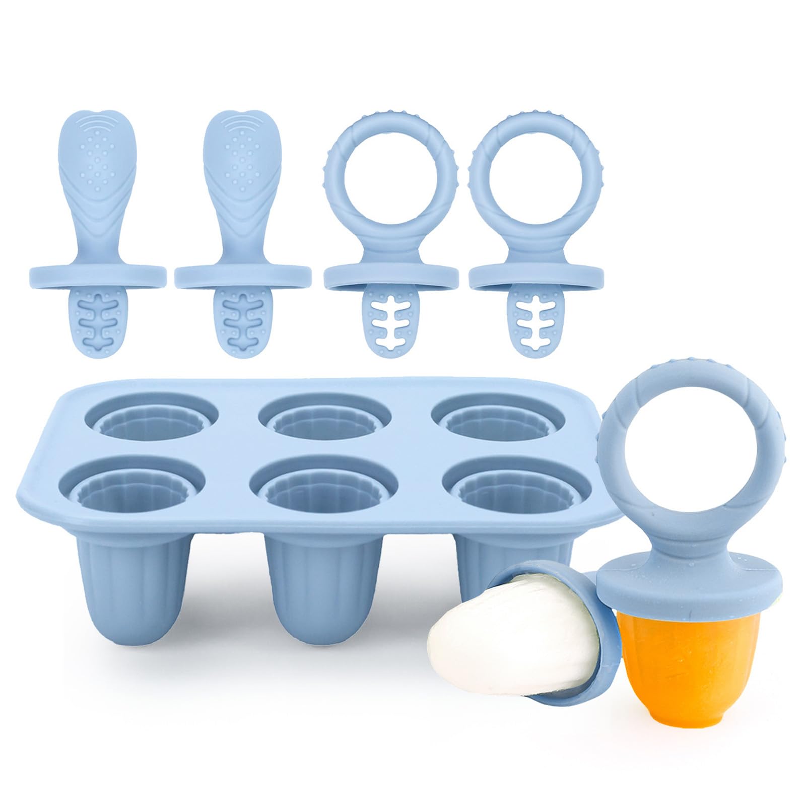 Silicone Ice Lolly Mould,Mini Ice Lollies Moulds with Teething Sticks for Kids Little Hands 6X 17ml Baby Ice Lolly Moulds BPA Free Freezer & Dishwasher Safe for Kids Toddlers (Blue)
