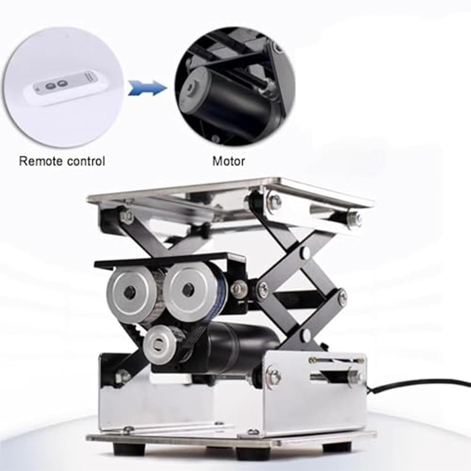Piattaforma di sollevamento elettrica in acciaio inox regolabile da tavolo da laboratorio 150 x 150 mm ideale per piccoli laboratori, soluzione durevole e versatile per postazioni di lavoro