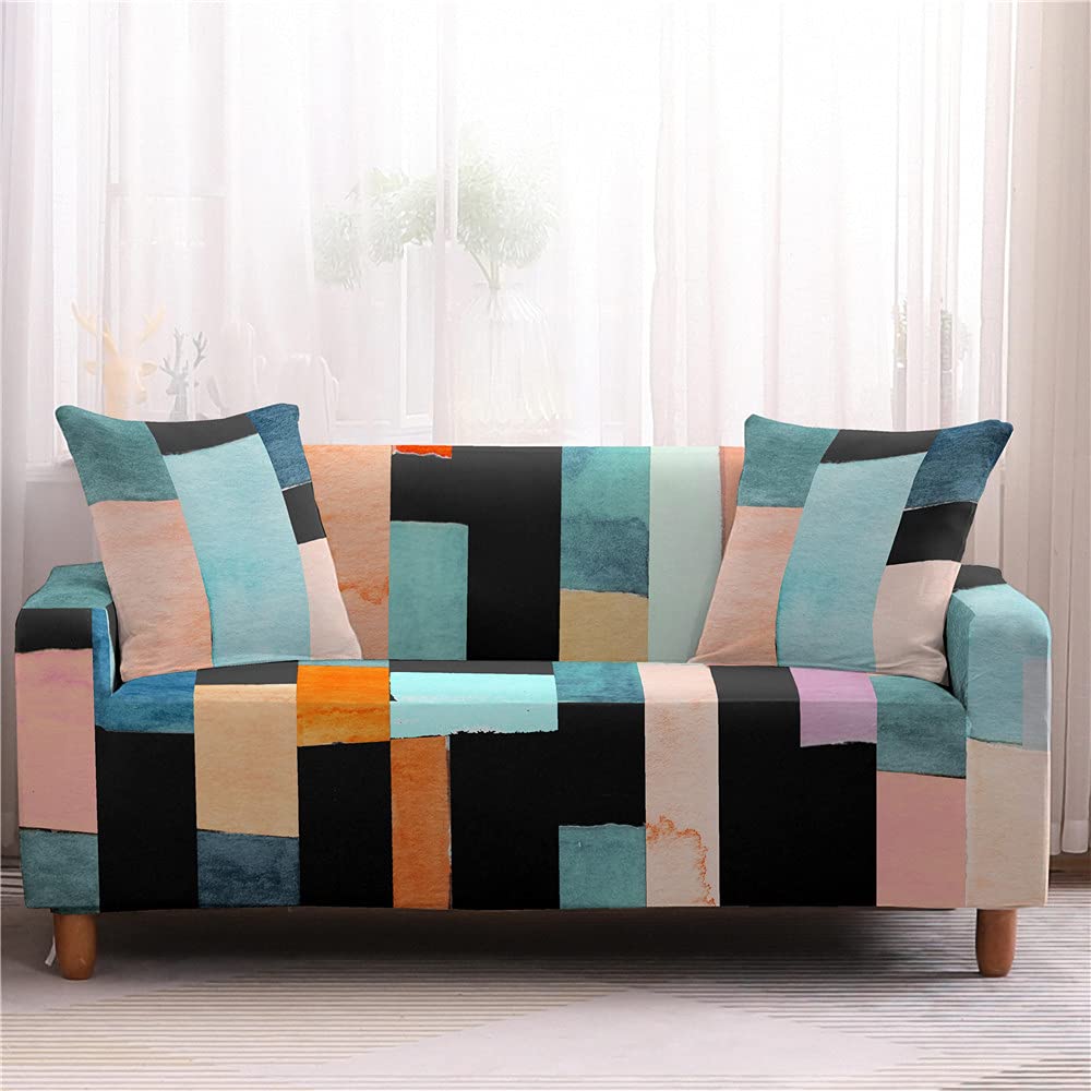 Surwin Sofa Slipcovers 1 2 3 4 Seater, 3D Plant Printed Fabric Elastic Sofa Cover Universal Arm Stretch Sofa Covers Protector Couch Slipcover Furniture Protector (Patchwork,4 Seater (235-300cm))