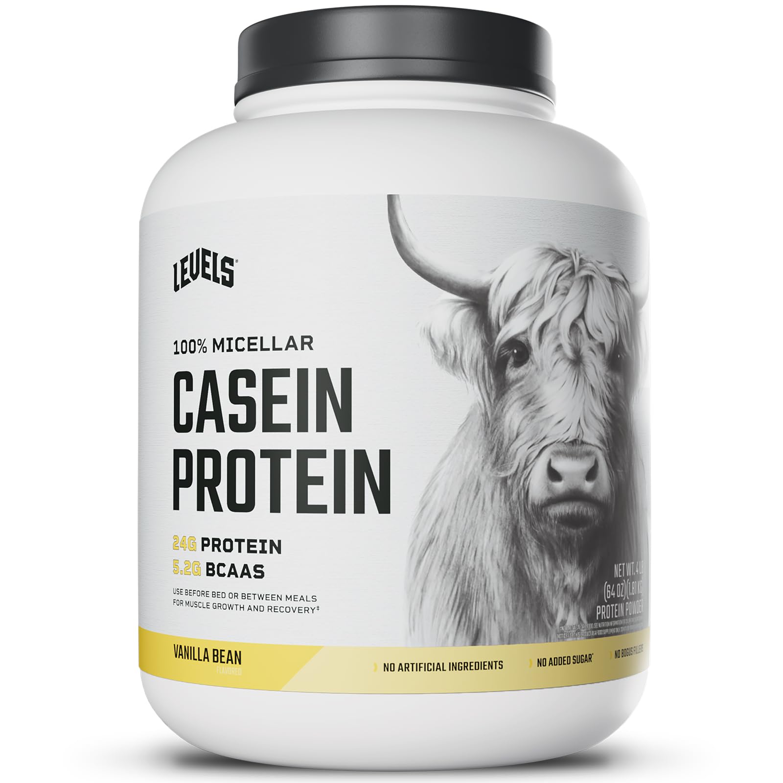 Proteína de caseína micelar Levels 100%, sin hormonas, sabor vainilla, 4 lb