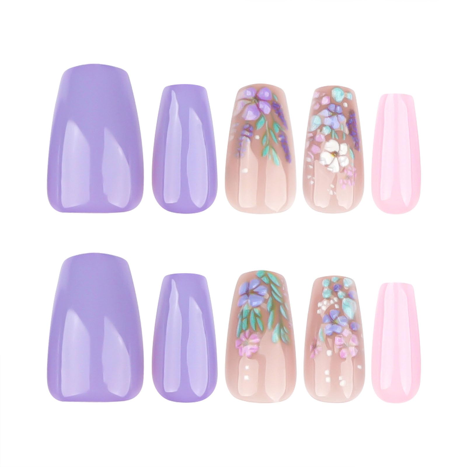Summer Press on Nails Short Fake Nails with Blue Glitter Designs Coffin Nails Press ons French Tip Glue on Nails Nude Acrylic Nails Spring False Nails Natural Stick on Nails for Women 24Pcs: purple nude