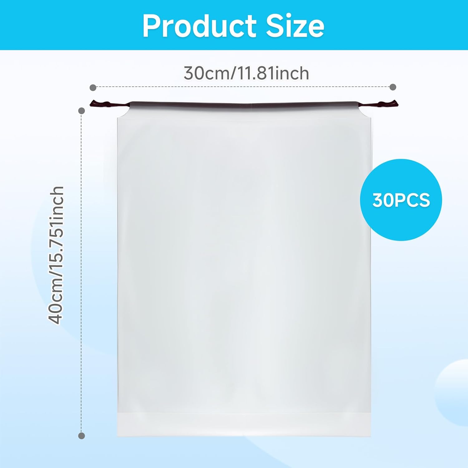 30Pack Travel Shoe Bags 15.75x11.81‘’ Clear Waterproof Drawstring Bags, Travel Essentials Shoe Bag for Travel to Organize Sneakers/Hiking Shoes, Reusable Travel Accessories Women for and Men - Image 2