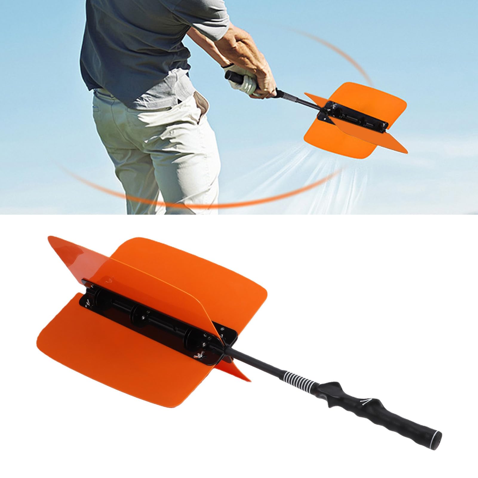 Tnfeeon Gewichteter Golfschwungtrainer, Schwungtrainingshilfe mit Flexiblem Schaft 27,6 X 12,4 Zoll, Gewichteter Lüfterkopf für Tempo-Feedback, Einfacher Aufbau, Heimübungen für Baseball-Anfänger