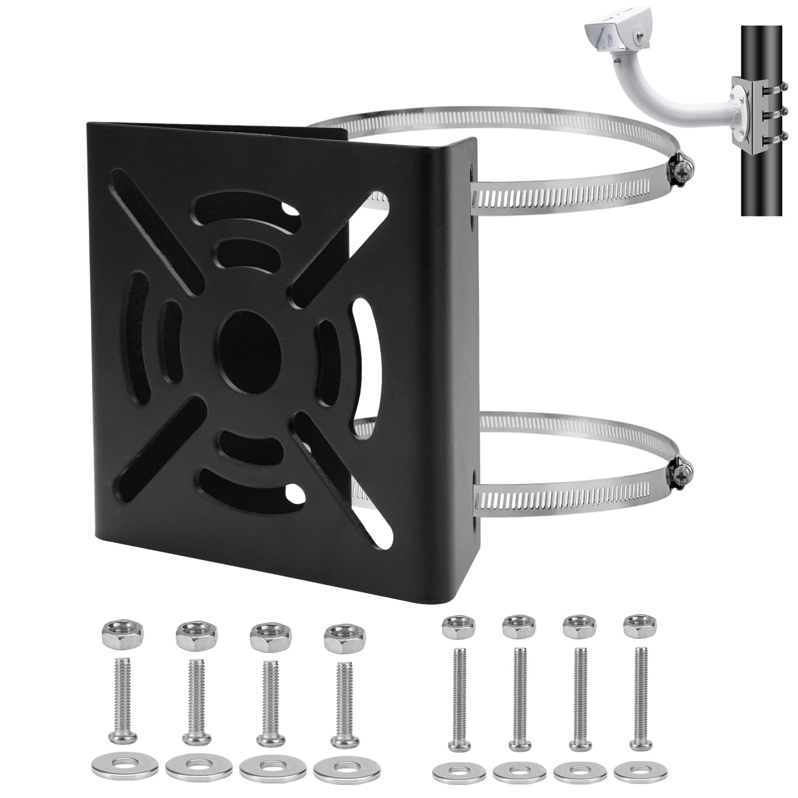Universal Vertical Pole Mount for CCTV,Stainless Steel Mounting Corner Bracket,Metal Mounting Bracket with 2 Loops,Weatherproof Corner Mount for Security Camera Solar Panels and Outdoor Devices