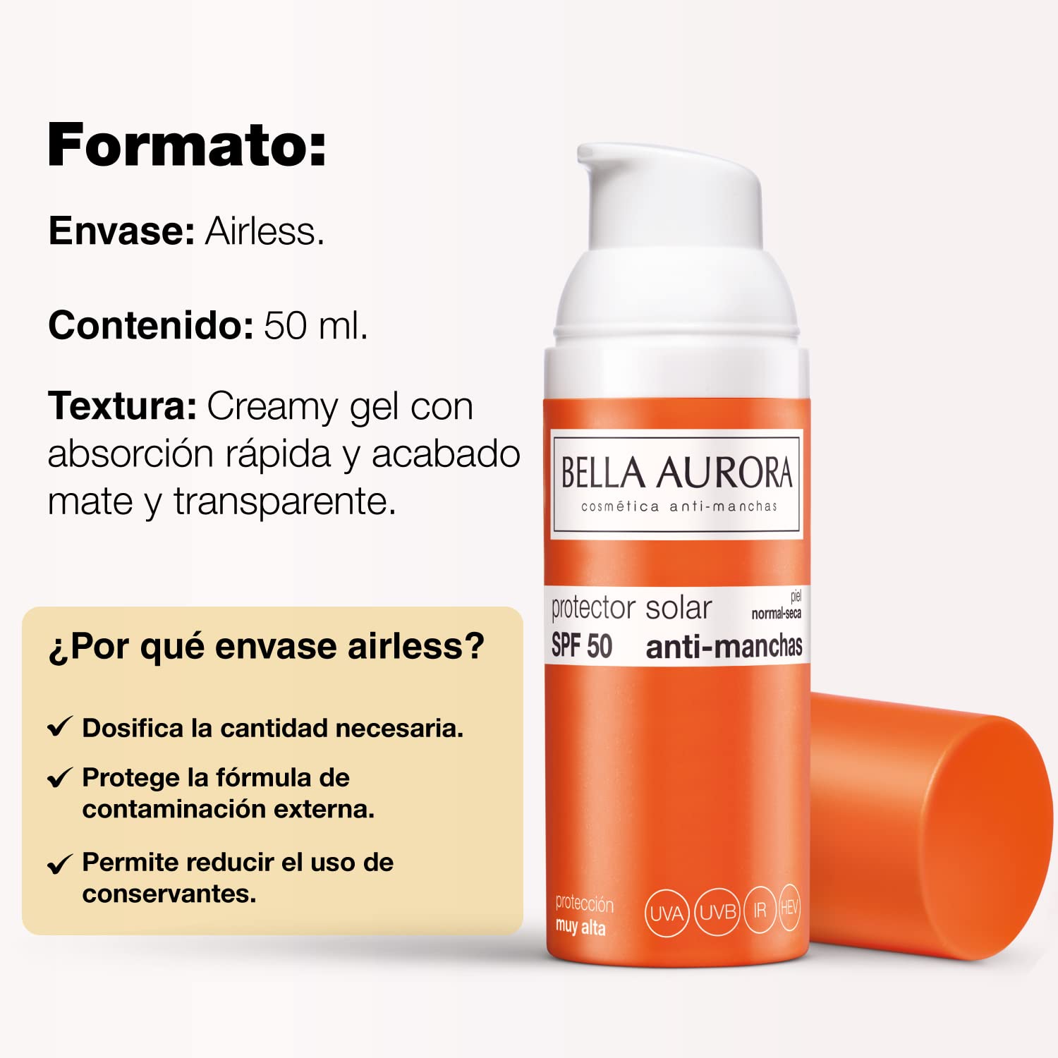 Bella Aurora Protector Solar SPF 50+ Facial Anti-Manchas Piel Normal Seca, 50 ml | Crema Protección del Sol Cara | Bloqueador Solar