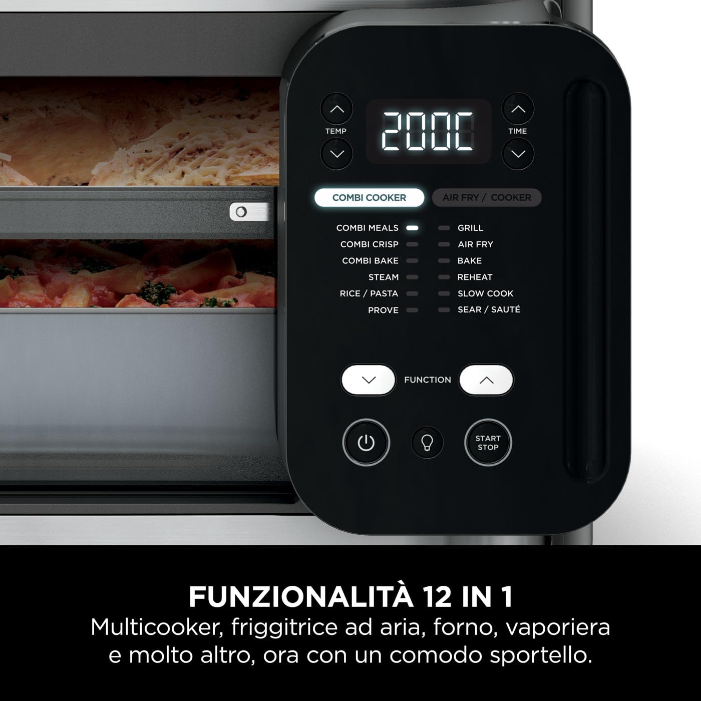 Ninja Combi 12-in-1 Multicooker, Forno e Friggitrice ad Aria, 12 Funzioni di Cottura, Pasti per la Famiglia in 15 Minuti*, Include Teglia, Padella e Guida alle Ricette, Grigio, SFP700EU