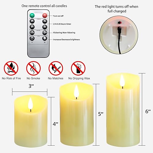 Miniatura 4 de Lezonic Velas parpadeantes recargables sin llama que funcionan con pilas con control remoto y temporizador, paquete de 3 (3 pulgadas de profundidad