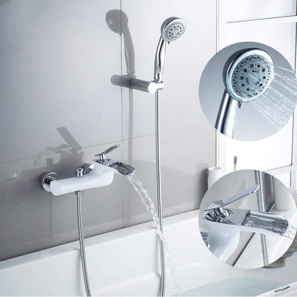 SBCGFY Waterfall Bathtub Shower Faucets Bathroom Shower Single Handle Mixer Tap Wall Mounted Shower Mixer-White Version