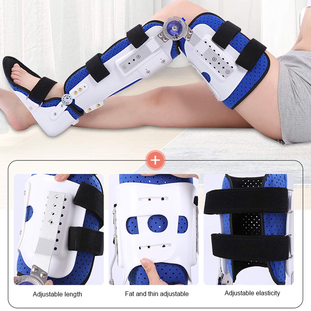 con bisagras de Rodillera, de órtesis de Rodilla, para estabilización de recuperación, estabilizador de Soporte ortopédico médico Ajustable después de la cirugía (Azul + Blanco Izquierdo)