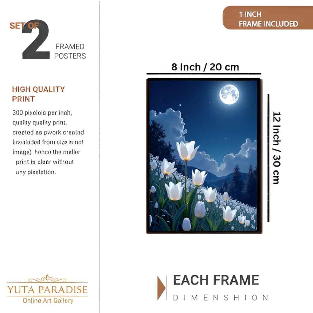 지구 PARADISE Moonlight Wall Art, Framed Night Sky Landscape