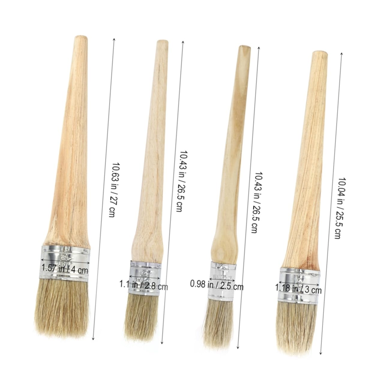 NUOBESTY Pinceau Rond à Manche Long en Bois, Lot de 4 Pièces