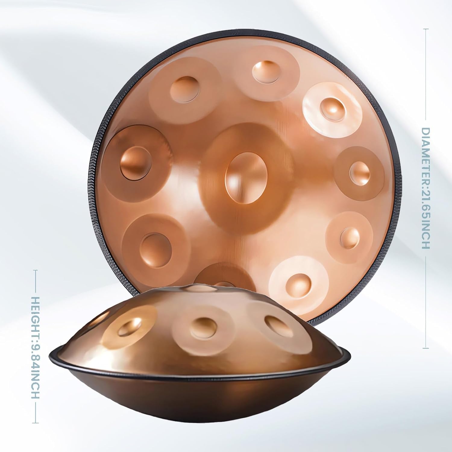 Tamburo a mano da 55,9 cm, 10 note in re minore, professionale, in acciaio, 440 Hz, percussione armonica per la guarigione del suono, yoga, meditazione