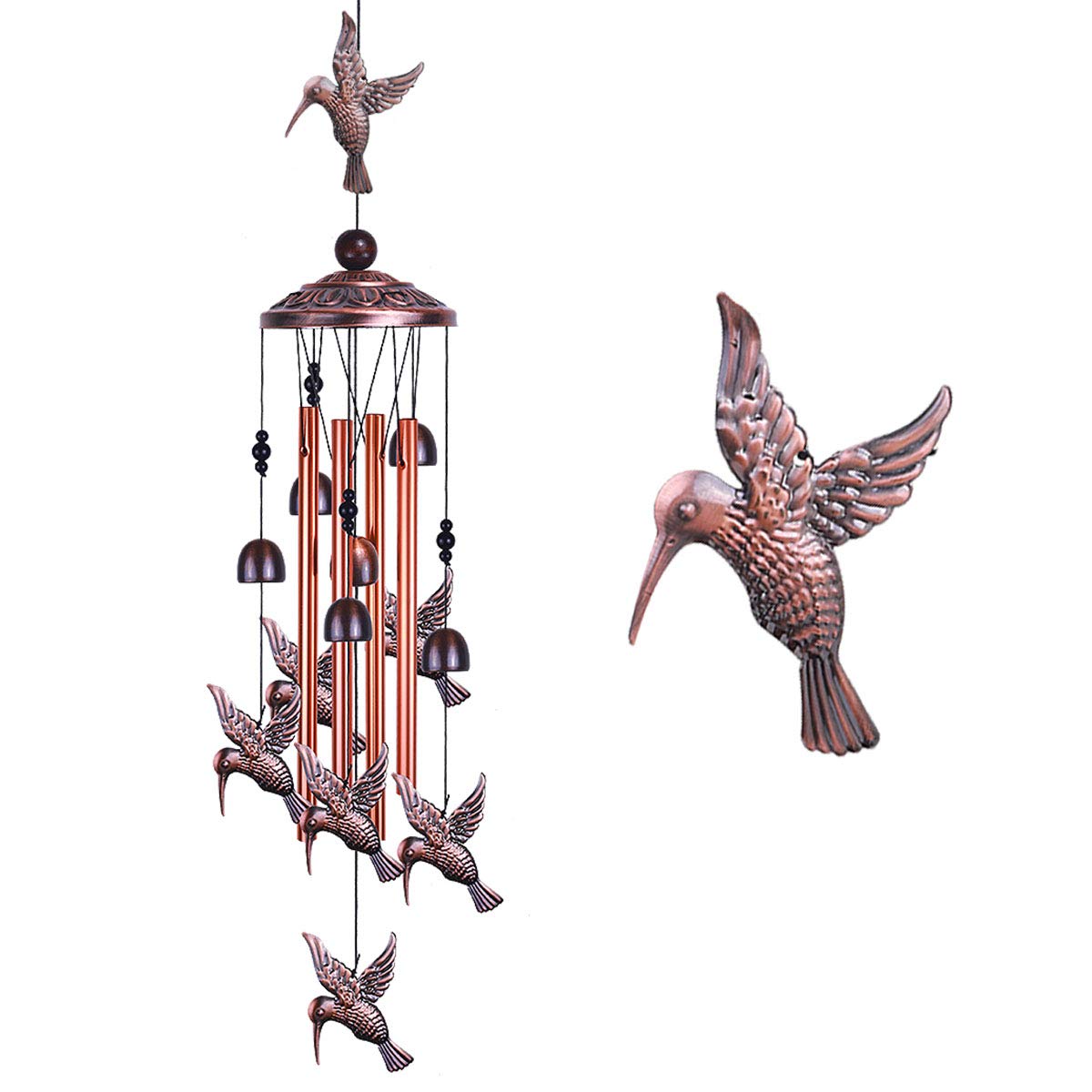 Garden Hummingbird Wind Chimes Outdoor Decor - with 4 Tubes 6 Bells 7 Hummingbirds Mobile Romantic Wind Catcher, Hummingbird Windchimes for Home, Xmas