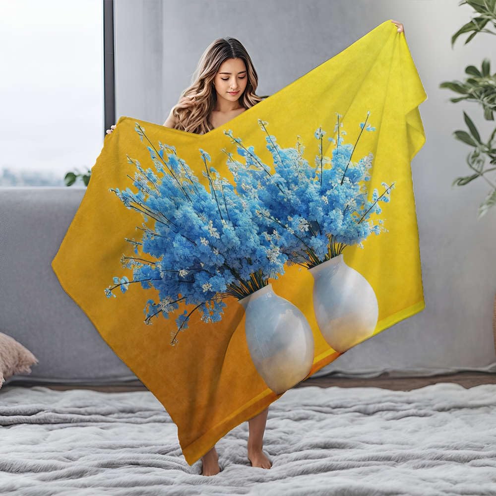 Couverture personnalisée fleurs bleues, le cadeau idéal de 125x150cm