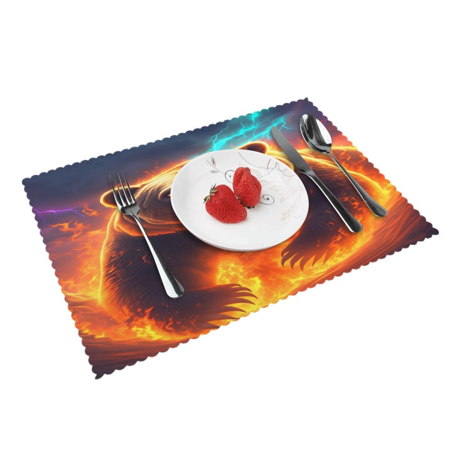 Fiery Bear Placemats Set of 4 Print Table Mats Place Mats Table Decor for Kitchen Dining 12X18 in