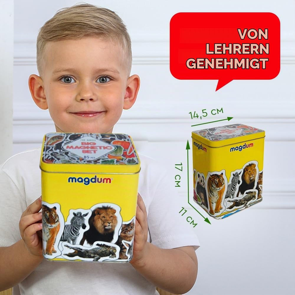 Tiermagnete für Kinder – 85 Zoo Bauernhof, Früchte, Gemüse Magnete | Realistische Magnettiere für Kühlschrank, Whiteboard in großer Blechdose – Montessori Lernspielzeug für Vorschule, Zuhause