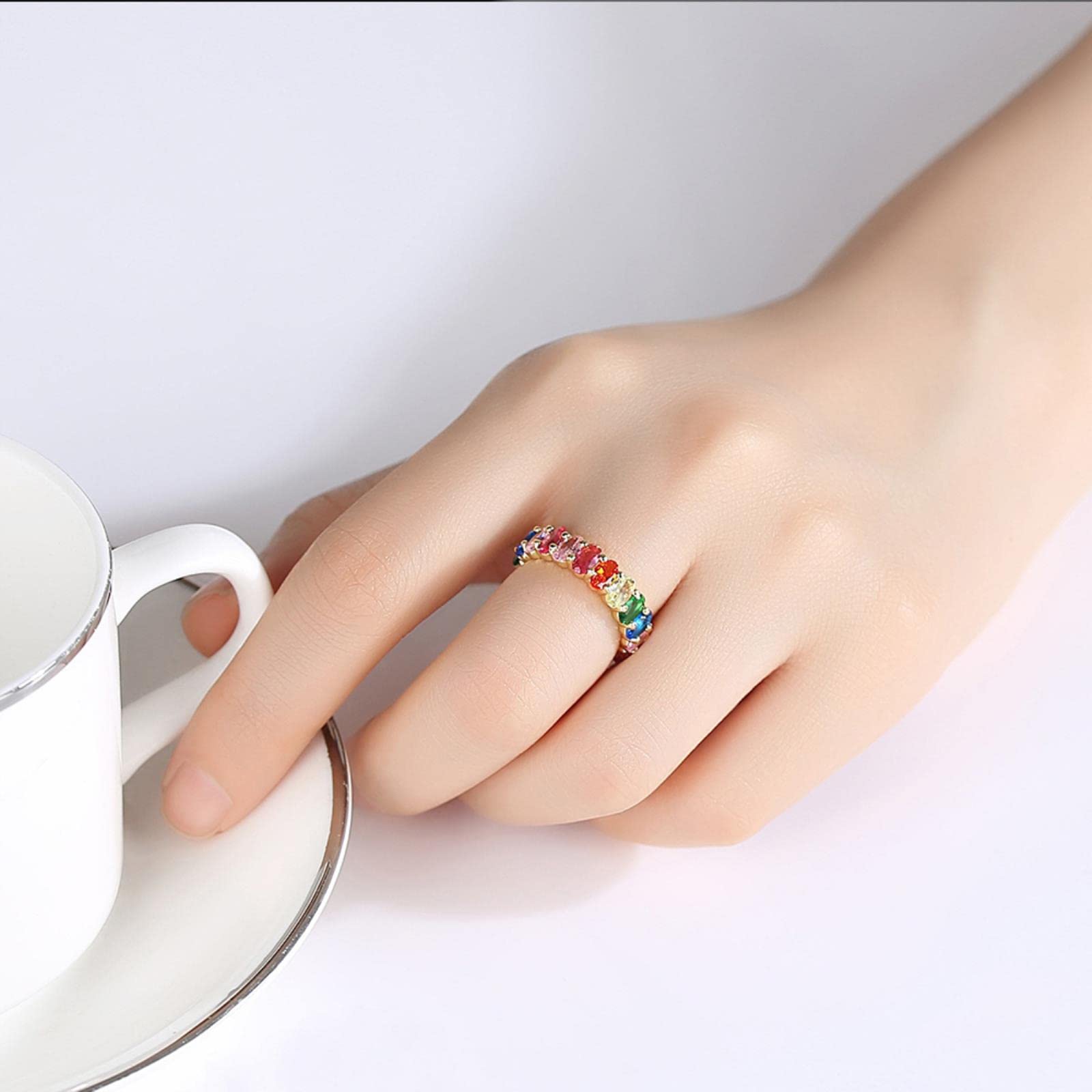 Anillos Anillo de color dorado para mujeres y hombres, dije de regalo de fiesta, circonita multicolor, joyería de Hip Hop-6, R034-G