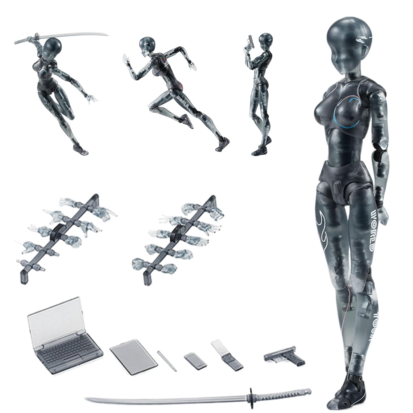 FIGURES D'ACTION 5.91In avec accessoires de bras inclusifs gestes mobiles dessinant le mannequin posable de figure décorative Action Figure Corps Cadeau pour la tablette table (femme)