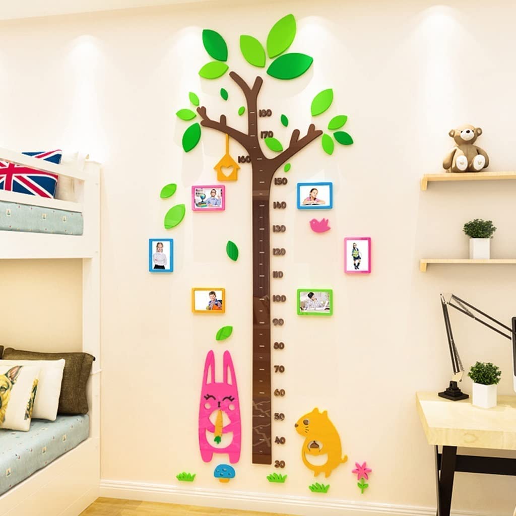 Gráfico de medición de Altura, 3D Stereo Acrylic Kids Measure Height Wall Decal, for Home Living Room DIY Wallpaper Stickers Decoration Wall Art