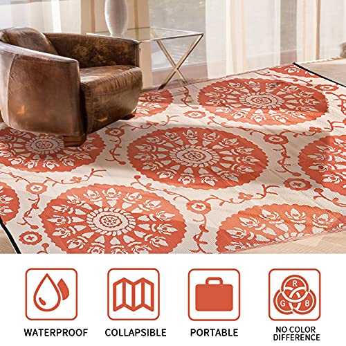 spearx Reversible Mats, Indoor/Outdoor Plastic Rugs, Modern Area Rug, Large Floor Mat and Rug for Outdoors, RV, Patio, Backyard, Deck, Picnic, Beach, Trailer, Sold (Orange, 8x10)… - Image 5