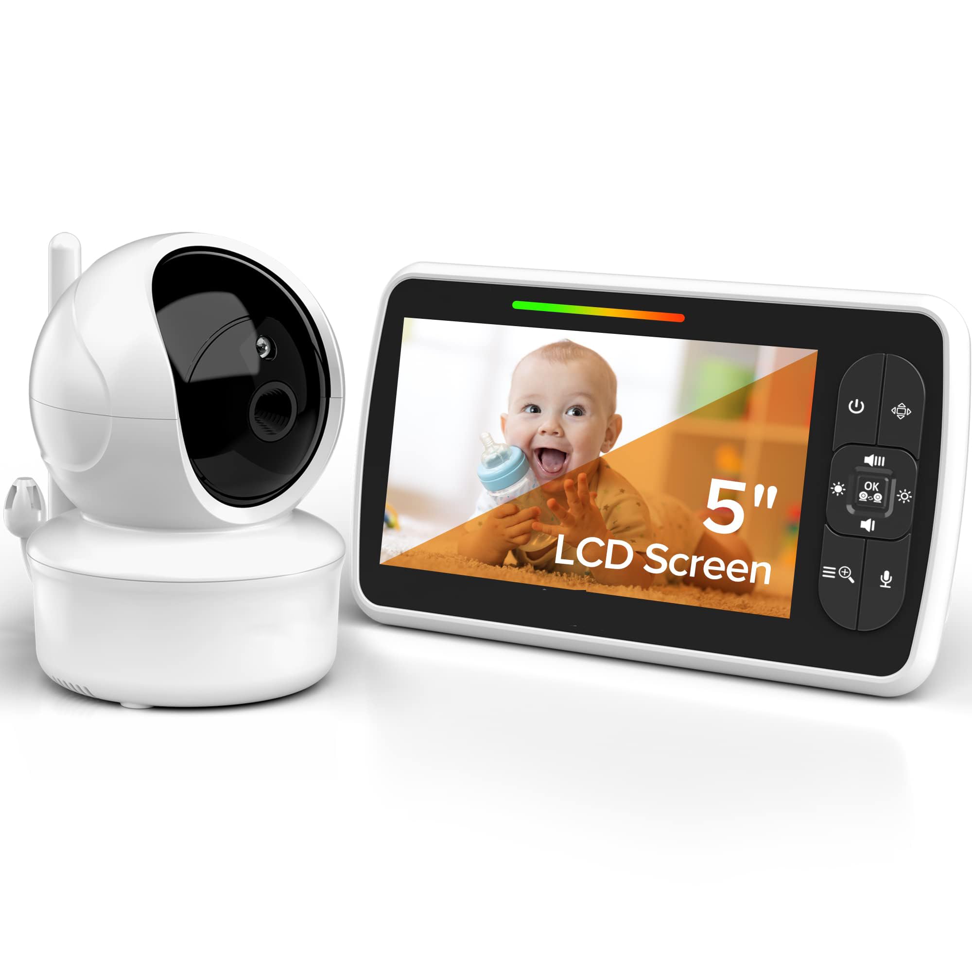 KASTWAVE Baby Monitor, 5” Large Display Video Baby Monitor with Remote Pan-Tilt-Zoom, Infrared Night Vision, Temperature Display, Lullaby, Two Way Audio, 960ft Range Baby Monitor with Camera and Audio