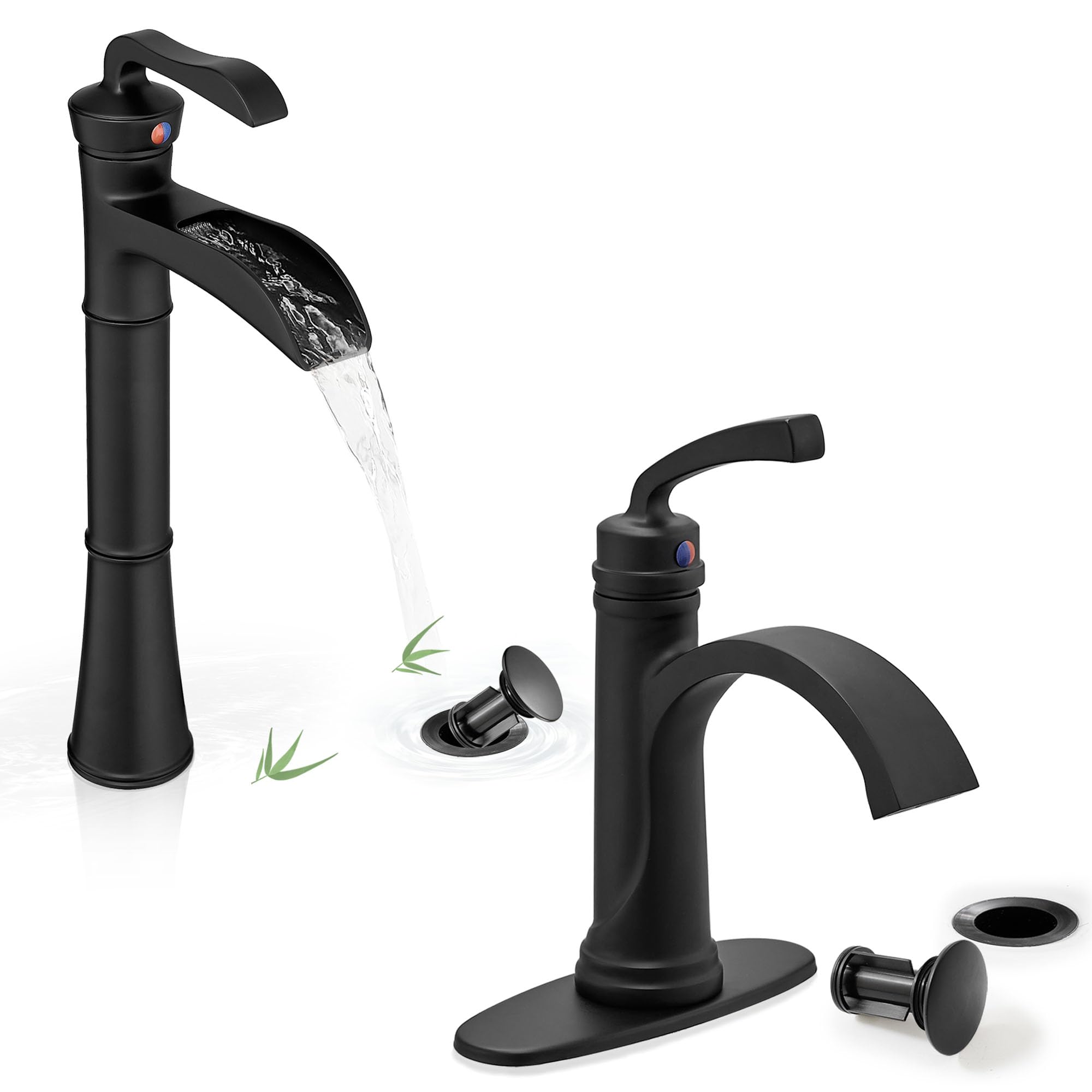 Hcfyauis Black Waterfall Tall Bathroom Faucet Single Hole, Brass Bathroom Vessel Sink Faucet, Bathroom Faucets Single Handle,4 Inch 3 Hole Bathroom Sink Faucet Single Handle, Bathroom Sink Faucets Wi