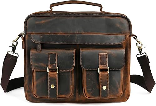 Handadsume Water Resistant Canvas + Leather Business Attache Tote Briefcase 14" Laptop Office Portfolio Bag For Men FBB207