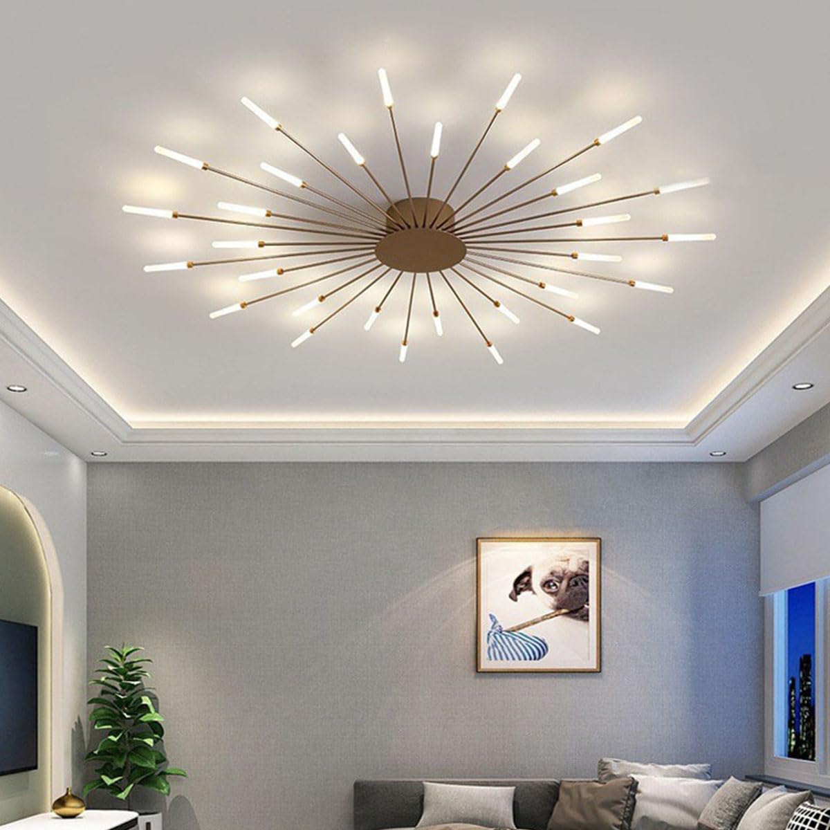 SYAXVOM Aleaty Dimmable Modern Ceiling Light 42-Head Acrylic Recessed Chandelier 3000-6000K Fireworks Style for Dining Room Bedroom Living (Gold Finish)