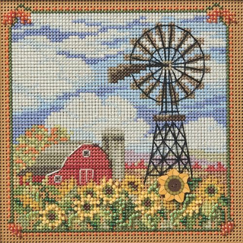 Image of Mill Hill Windmill Beaded Counted Cross Stitch Kit 2025 Buttons & Beads Autumn MH142523, Multicolor, 5.25 x 5.25 Inches