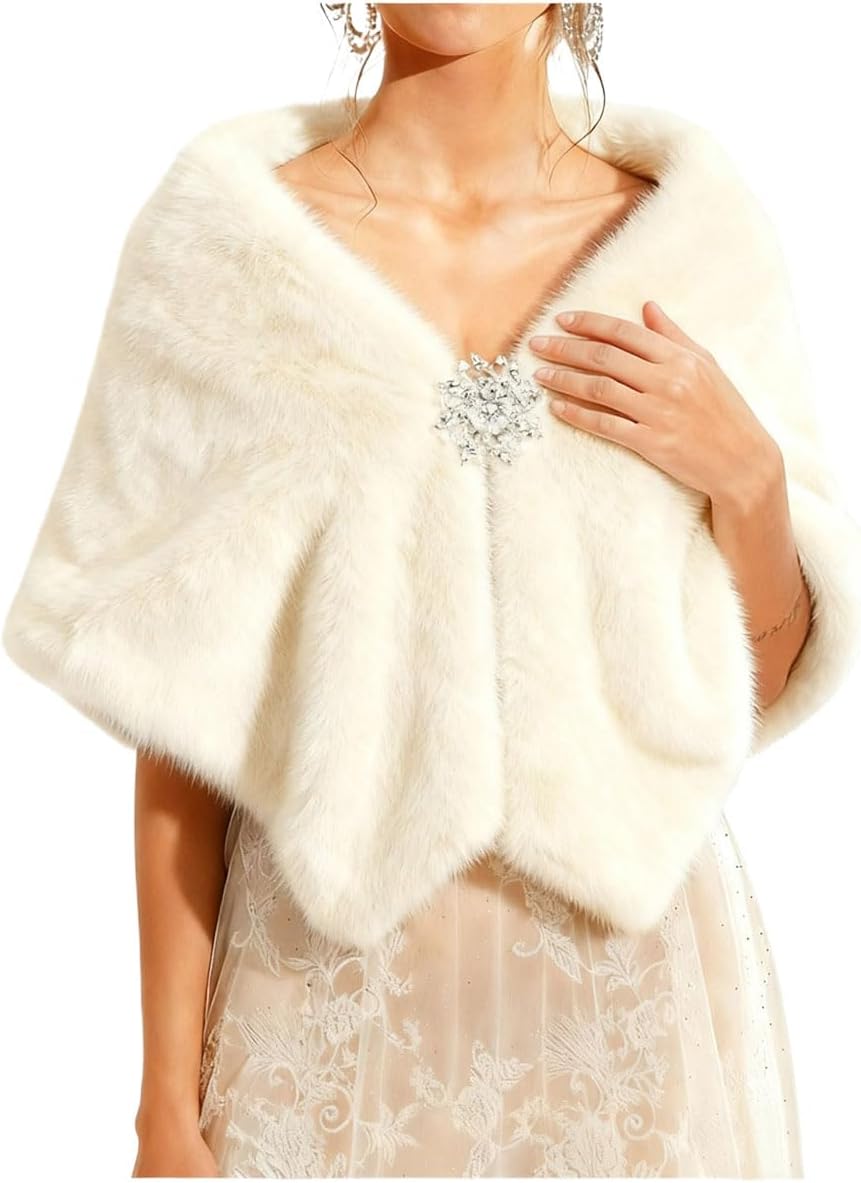Women 's Wedding Faux Fur Shawl Wrap Bridal Faux Fur shrug Shawl Fur Cover up for Bride and Bridesmaids