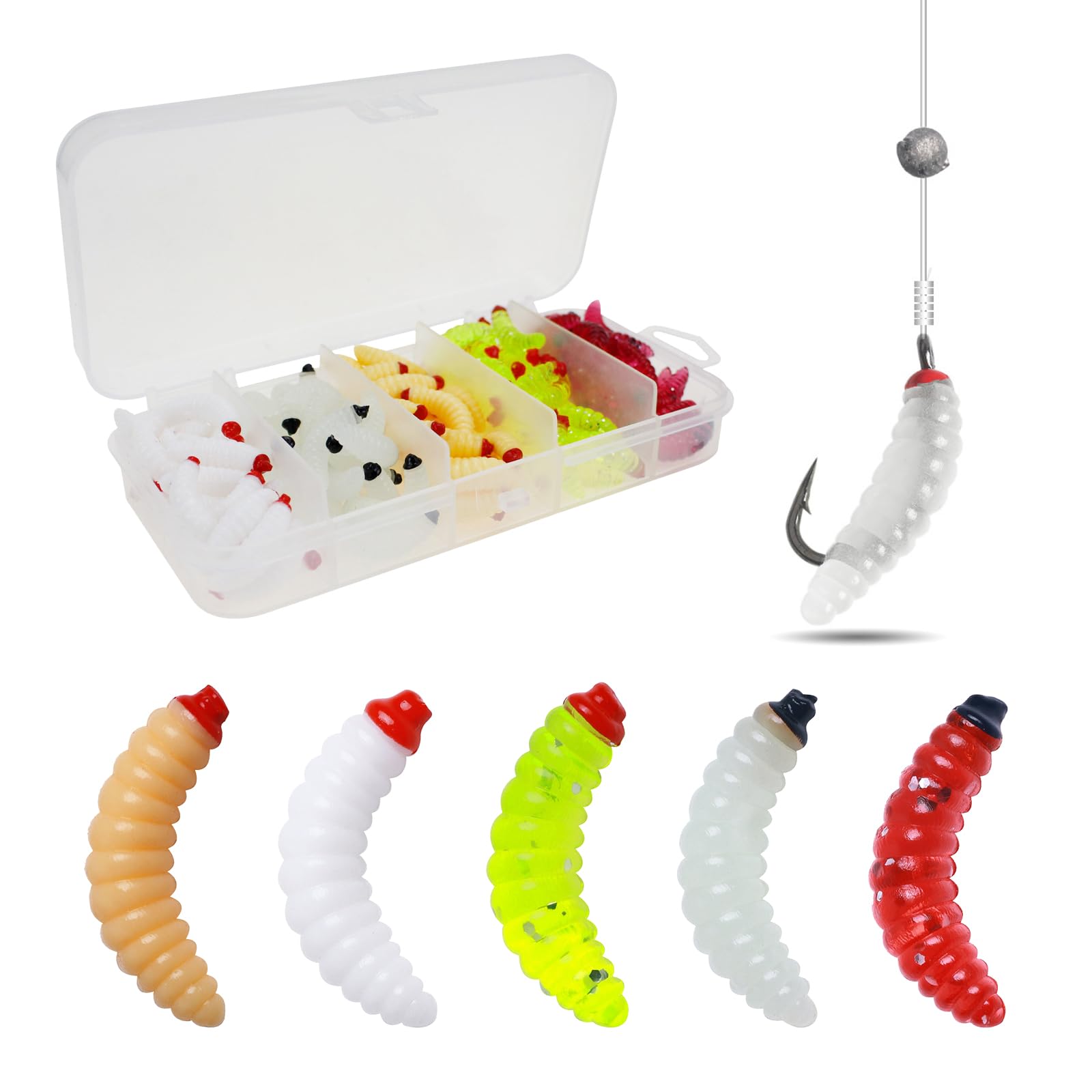 Artificial Bait Worms Fish, Pack of 100 Plastic Fishing Baits, Plastic Worms Bait for Trout, Crappie, Bread, Worms, 2 cm