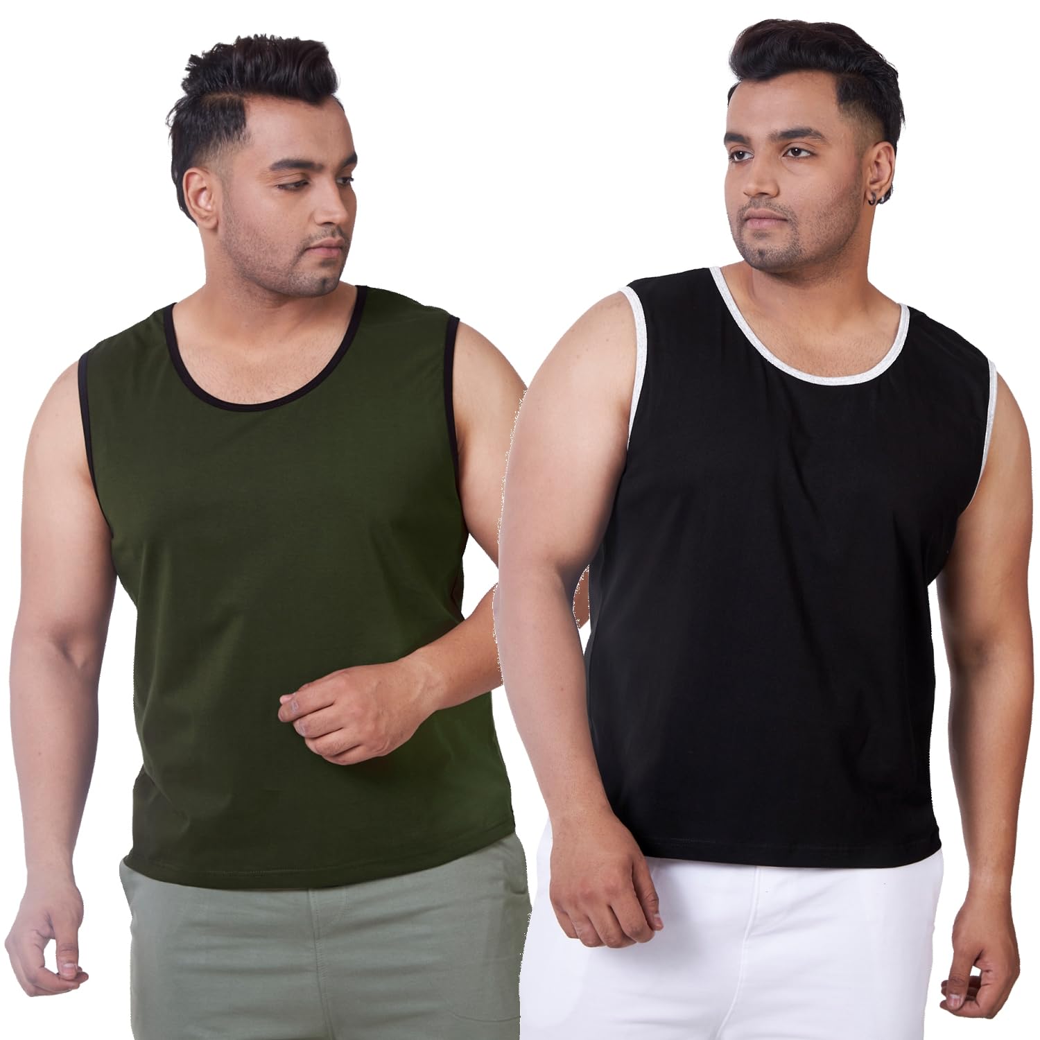 VAISHVIK Mens Plus Size Sando Tank - Pack of 2 - Black Olive-picture-30