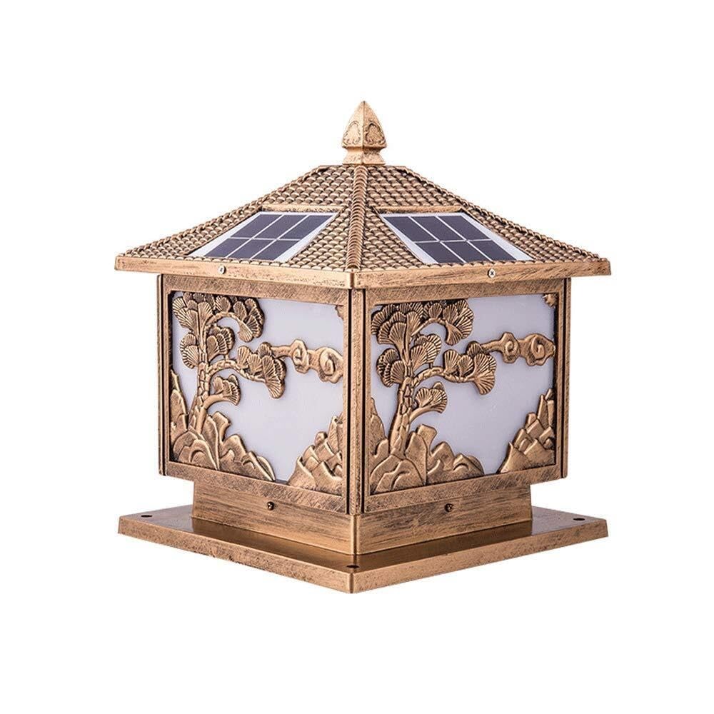 QUSYZD Bronze Metal Solar Pillar Lantern, Ip65 Waterproof Pillar Post Lamps, Home Outdoor Decoration Post Light Fixtures, Garden Villa Fixtures Post Light for Yard Porch Dock,
